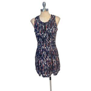 Milly Womens Abstract Print Sleeveless Dress W/ Pockets Size 6 Linen Silk